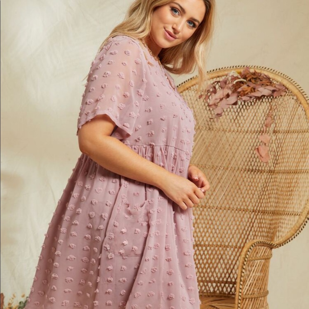 SHEIN Curve Pink Swiss Dot Drews with Button Front